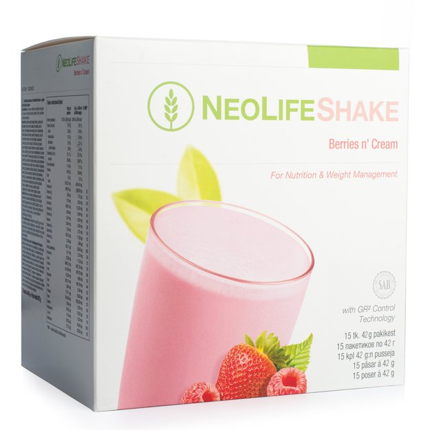 „NeoLifeShake“, baltyminis gėrimas - maisto pakaitalas, uogų ir grietinėlės skonio, 15pak.